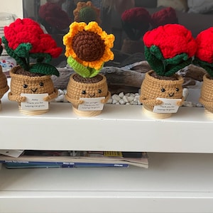 Cute 3PCS Plants,Thank You For Helping Me Grow,Crochet Sunflowers/Hearts/Rose Plants,Emotional Support Crochet,Thank You Gift,Teacher Gift
