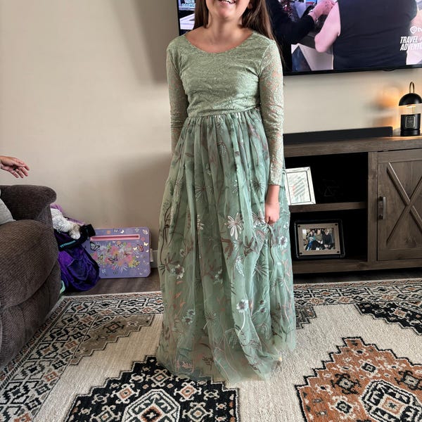 Flutter Sleeve Satin Tulle Girl's Dress Dusty Sage