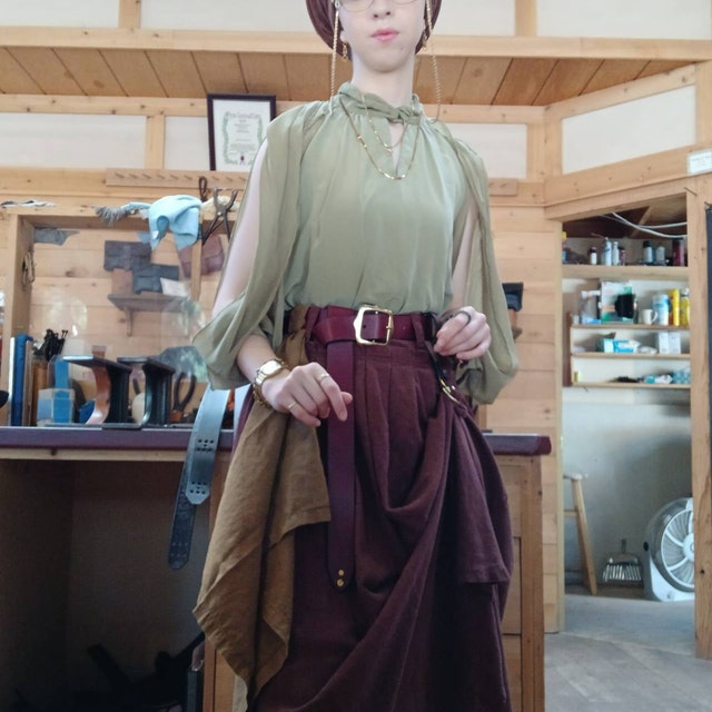 Brown Linen Skirt, Long Maxi Skirt Work Outfit, Long Linen