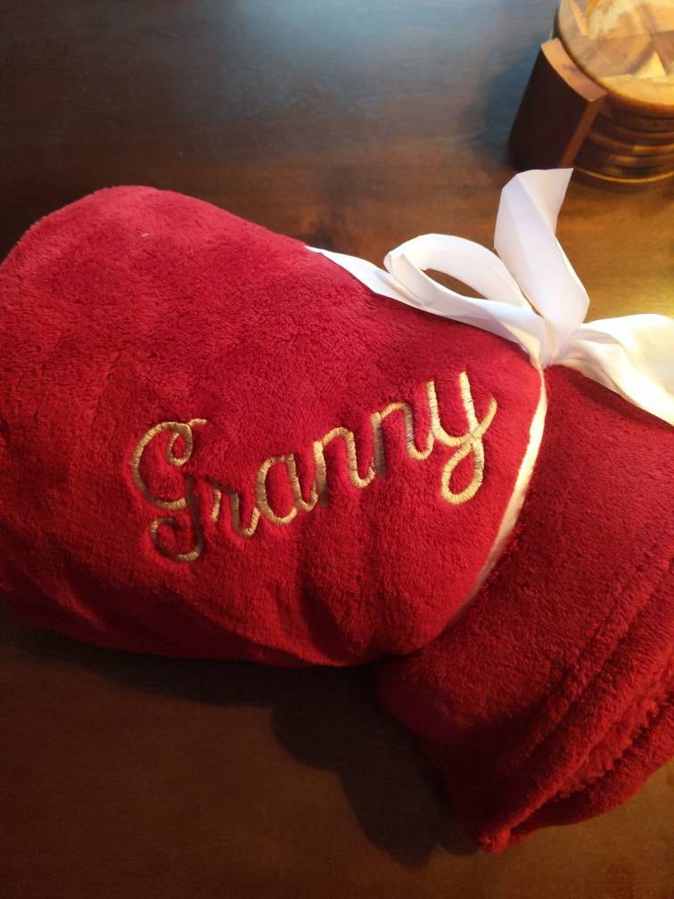 Monogrammed Plush Fleece Blanket Throw - Several Colors - Personalized Customized Gift Embroidered