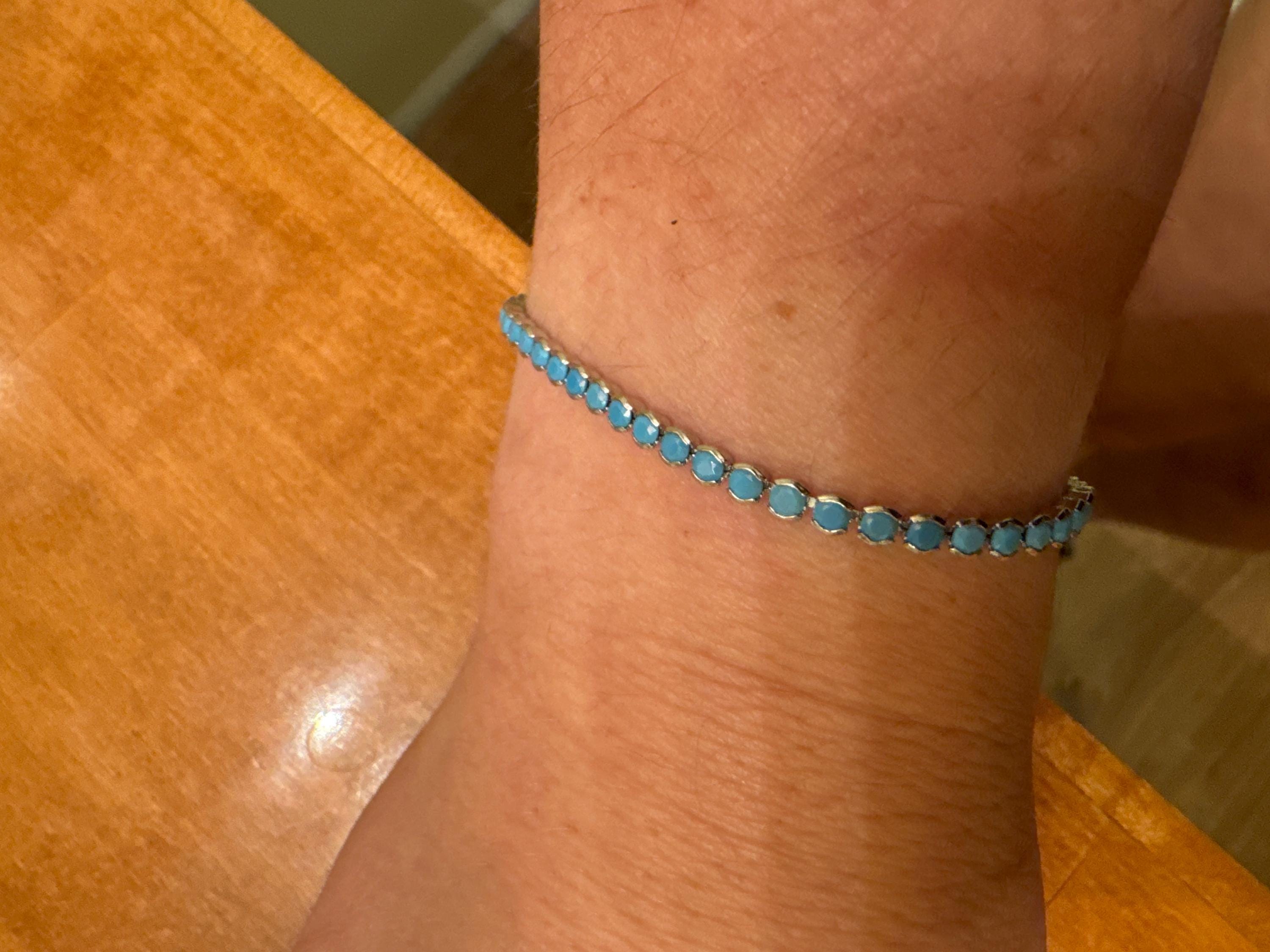 Turquoise Bracelet, Turquoise Tennis Bracelet, Dainty Bracelet, Turquoise Jewelry, Gift for Her, Minimalist Bracelet, Gold Tennis Bracelet