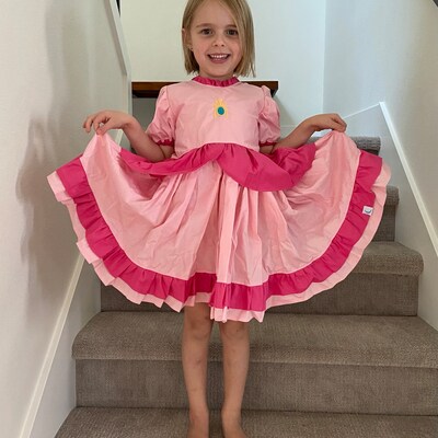 Jiejieko Princess Peach Costume For Girls - Dress Outfit With Crown, Gloves & Accessories For Halloween & Cosplay
