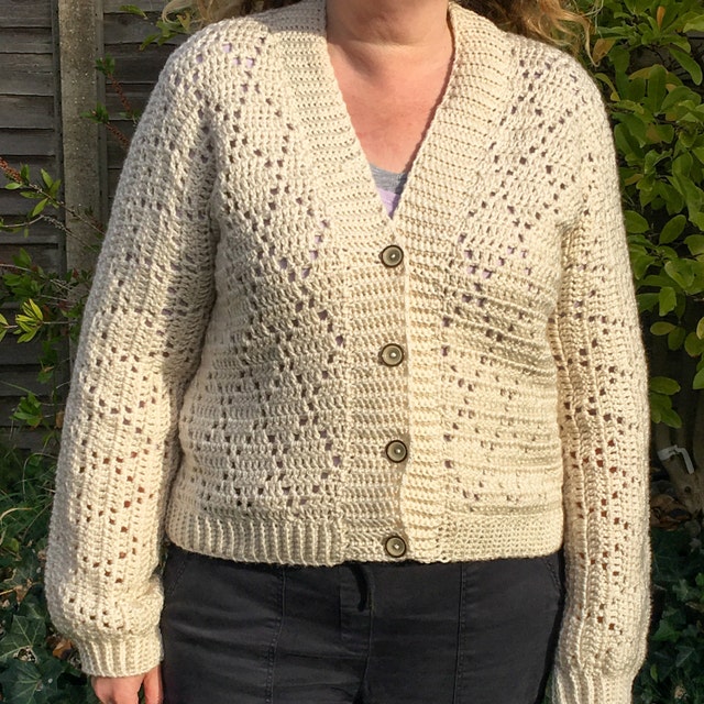 A customer's finished Diamond Cardigan Crochet Pattern