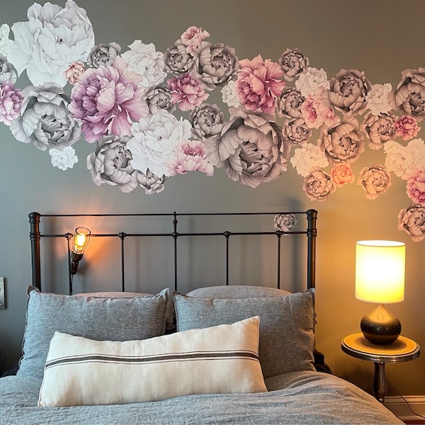 16 Large Peonies Wall Decals, Mix Flower Wall Decals, Peony Flower Wall ...
