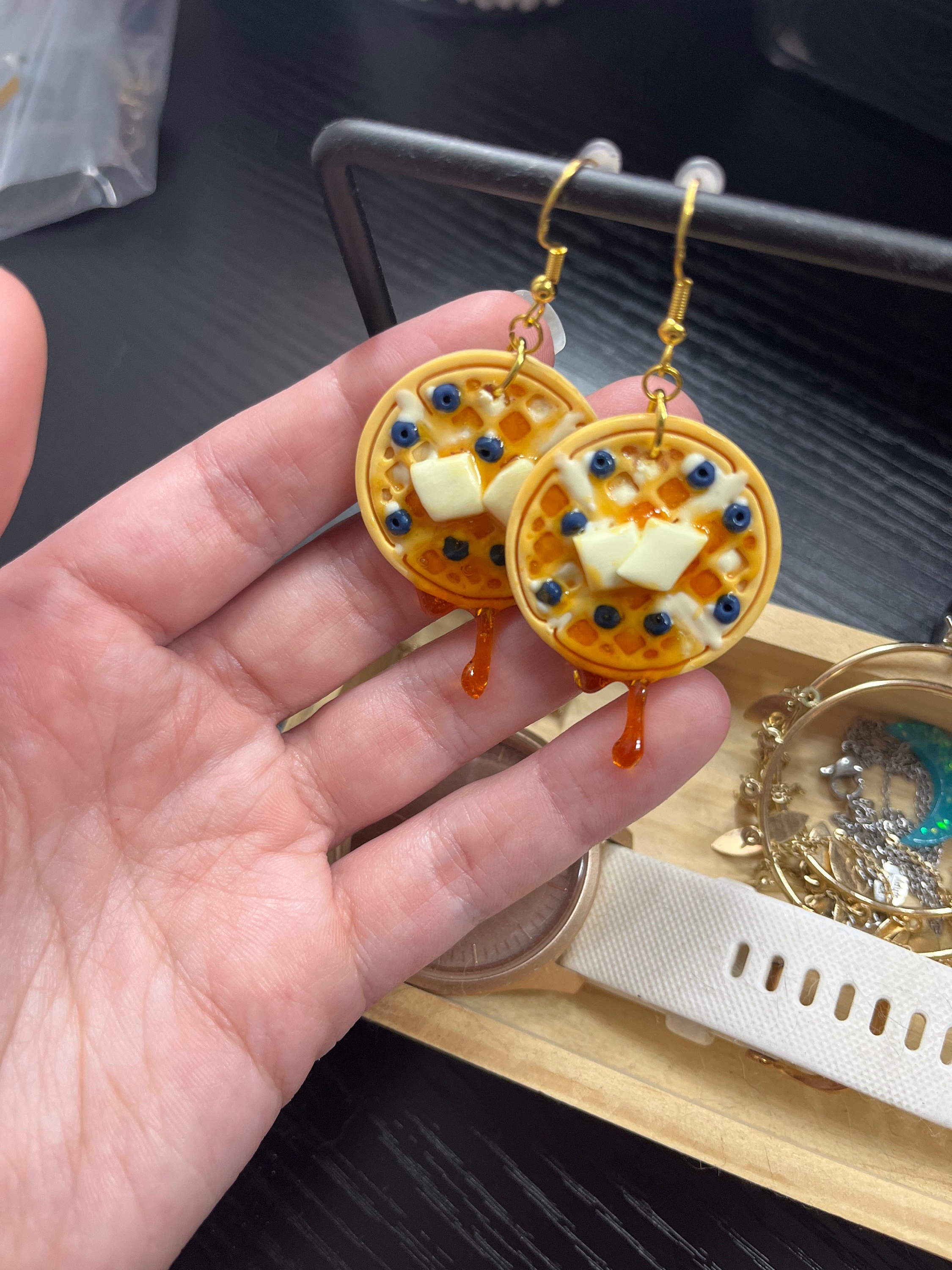 Waffle earrings,  Blueberry waffle earrings, butter waffle earrings