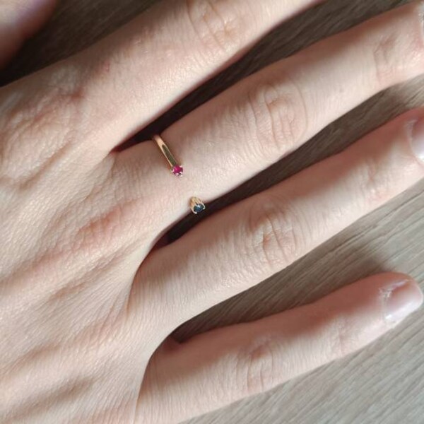 Ruby Sapphire Ring, Open Cuff Ring, 14k Gold Open Cuff Gemstone Ring ...