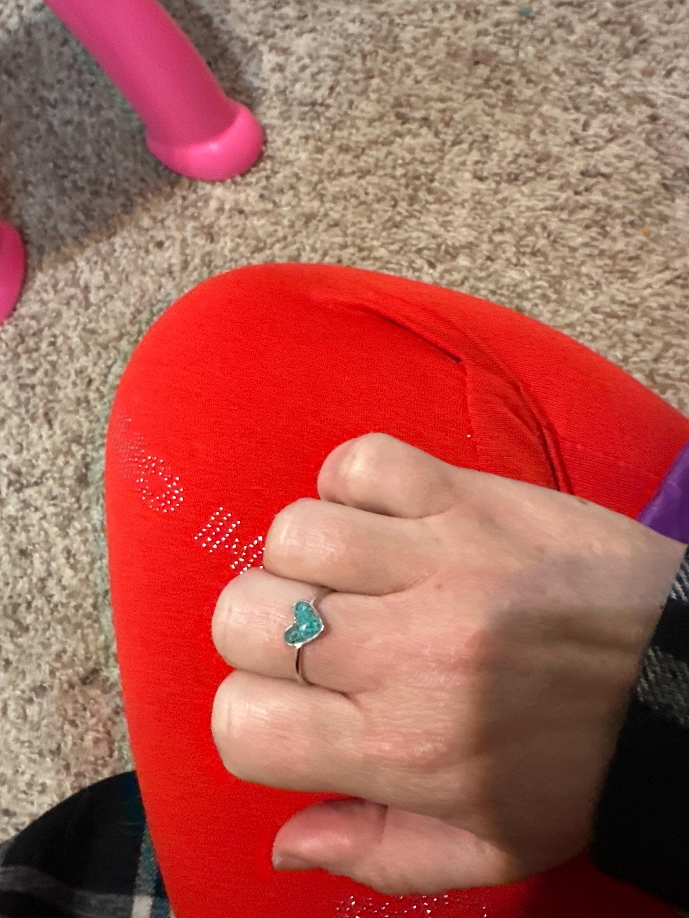Genuine Turquoise ring | .925 sterling silver | unique crushed stone ring | hypoallergenic | boho statement jewelry | detailed | heart shape