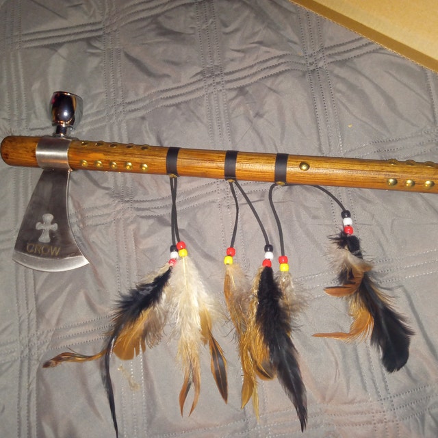 Native American Peace Pipe Tomahawk Replica - Functional Hatchet With Wood Handle 3 thumbnail image