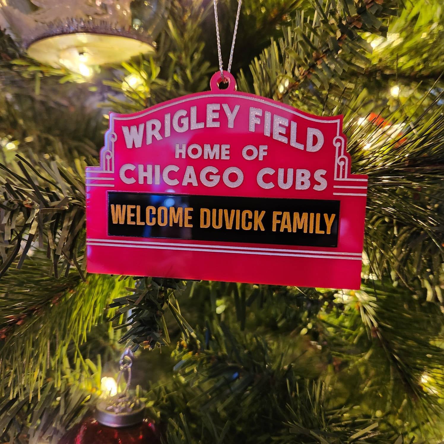 Chicago Cubs Personalized Wrigley Field Marquee Sign Christmas Ornament Custom Gifts Marquee Message MLB Baseball Illinois Acrylic