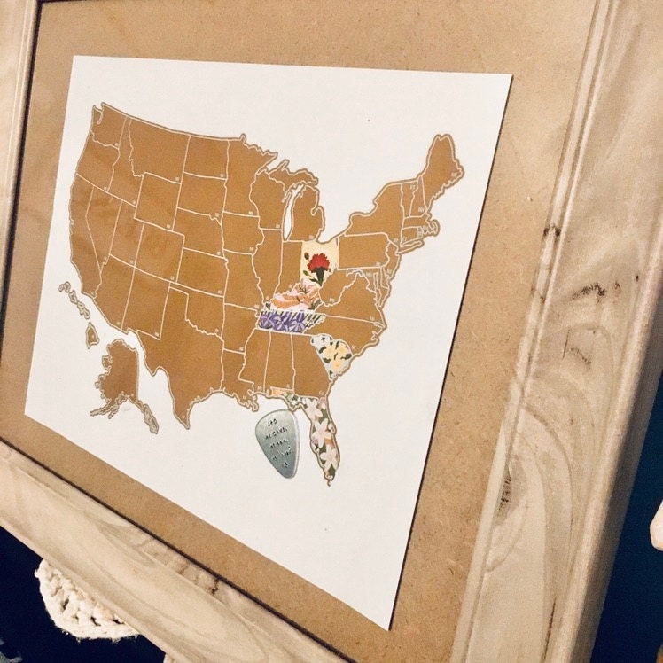 Desk Size Scratch Your Travels State Flowers USA Map | Small Scratch Off Map | Travel United States Map Gift |  Present Birthday