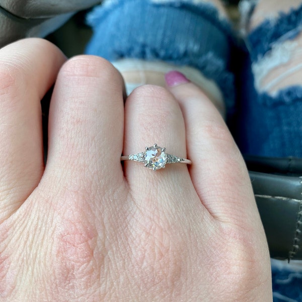 Antique Vintage 0.65 TCW Round Rose Cut Colorless Moissanite Engagement ...