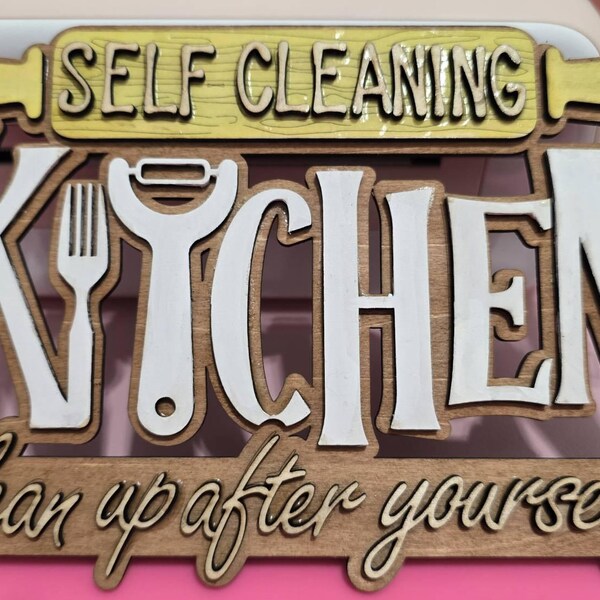Self Cleaning Kitchen SVG File: Laser Cut Wall Decor Plaque (digital ...