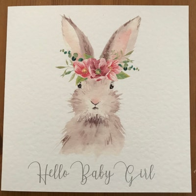 New Baby Card Hello Baby Girl Rabbit Bunny New Baby Girl - Etsy UK