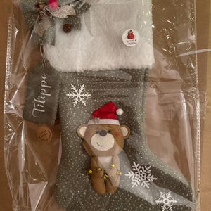 Deggodech 2pcs Calza di Natale Bianca Pelliccia Calze Natalizie da Appendere con Fiocco di Neve Argento Portacalze Natalizie Decorazioni Camino Natale - 22inch/56cm