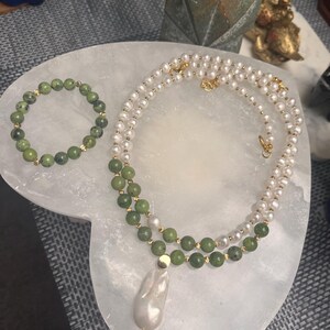 Pearl Necklace, Unique Pearl and Jade Necklace for Women Pearl Necklace, Unique Pearl and Jade Necklace for Women