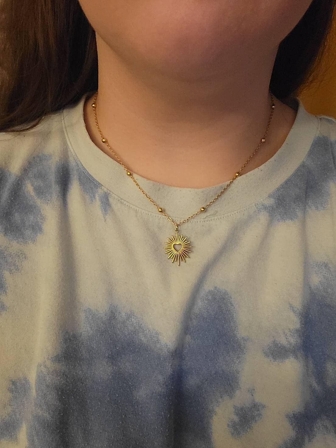 golden sacred heart necklace, ex voto necklace, sacred heart jewelry, astral heart, Virgin Mary necklace, ex voto pendant, Mother&#39;s Day gift