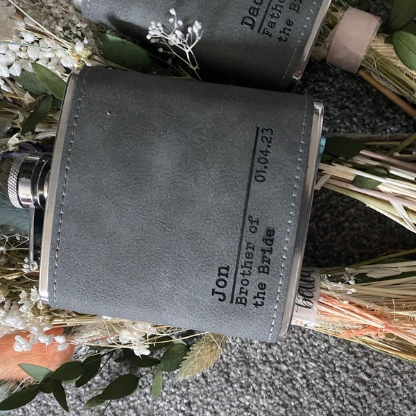 Personalised 6oz Wood/Steel Hip Flask Wedding Best Man Usher WOW !! Unique Gift - Foto 2