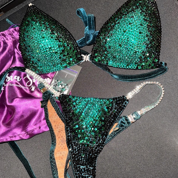 Green Competition Bikini Set - Rhinestone Fitness - NPC - IFBB - WBFF ...