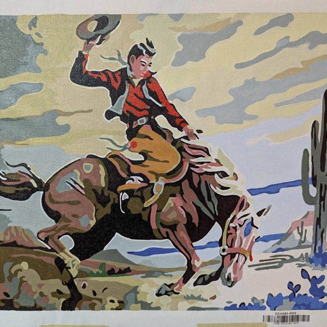 Cowboy Vintage PAINT by NUMBER Kit Adult, Horse Rider in Desert