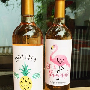 Pink Flamingo Wine Bottle Labels Tropical Summer Party Wine - Etsy