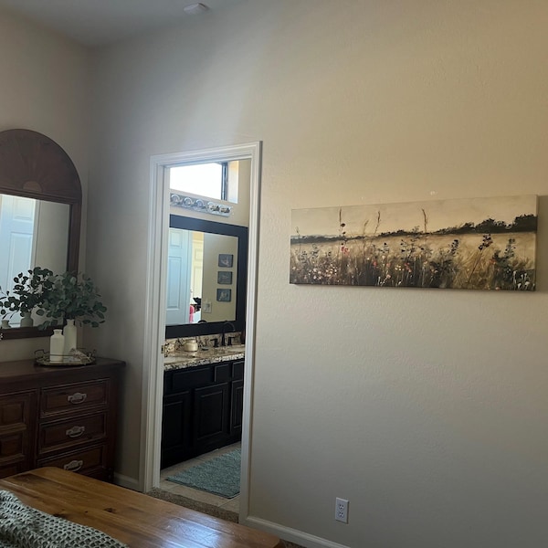 Becky's Vintage Wildflowers Canvas Print, Muted Panoramic Wall Art canvas print in their home — Antarmada
