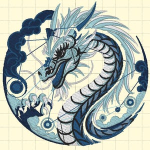 ドラゴンの刺繍デザイン、神秘的なドラゴンの機械刺繍デザイン、中国の