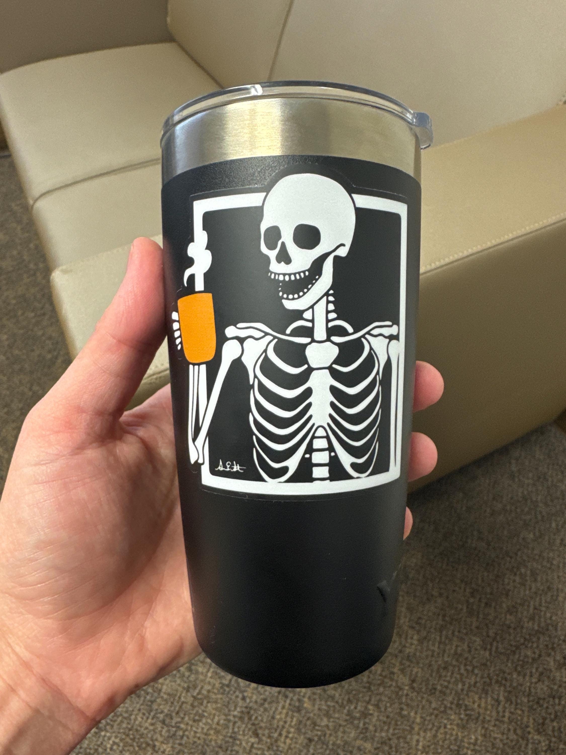 Skeleton Drinking Coffee Durable Sticker | High Quality Bumper Sticker | Laptop sticker | Water Bottle Sticker | 3&quot;