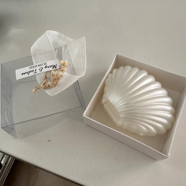Shell Favour Sea Shell Handmade Candle Favors: Oyster Box, Pearl Decor - Etsy
