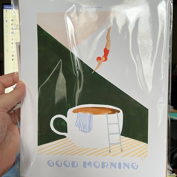 Good Morning Coffee Diver - Poster su tela da parete, per amanti del caffè, stampa incorniciata, pronta da appendere, decorazione da parete per la casa, cucina, 30 x 30 cm