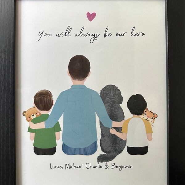 Personalized Framed Wall Art Father and Kids, Toddlers and Dad Portrait ...