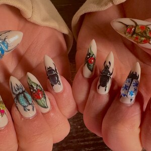 3D Beetle Press on Nails | Insect Art Nail Design | Vintage Bug