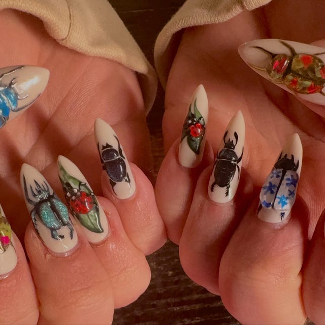 3D Beetle Press on Nails | Insect Art Nail Design | Vintage Bug