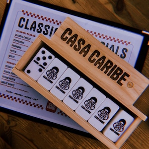 PERSONALIZED Printed and Engraved Set of 28 White Double-Six Dominoes in Wooden Box with FREE Shipping (3 Options)