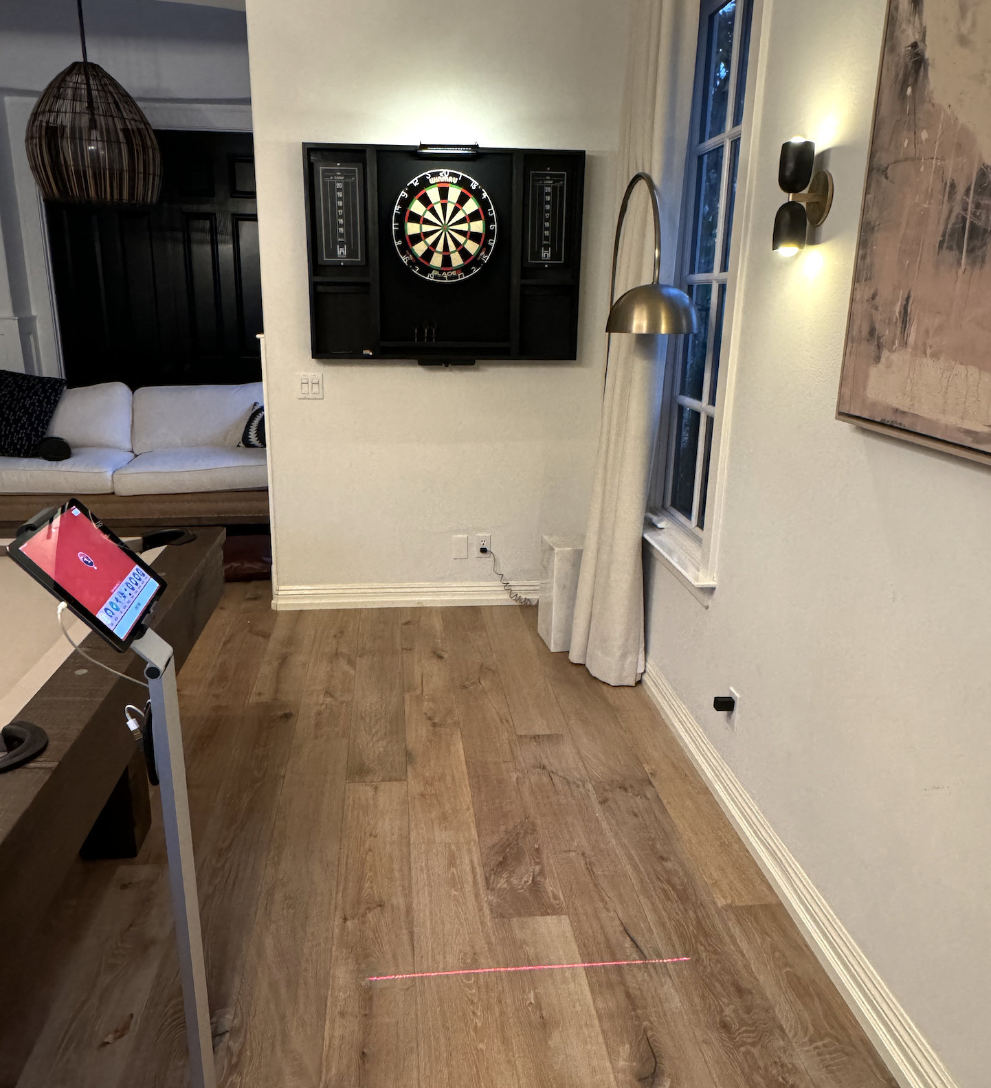 Makes a great fathers day gift  Our best selling Black dartboard cabinet with a Dartboard, darts, led light. and 2 scoreboards.
