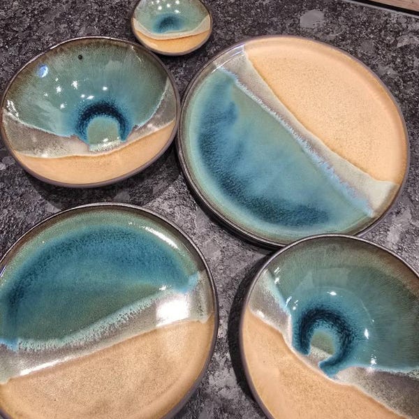 Ceramic Serving Dish Set, Modern Ceramic Dinnerware Set, Beige and ...