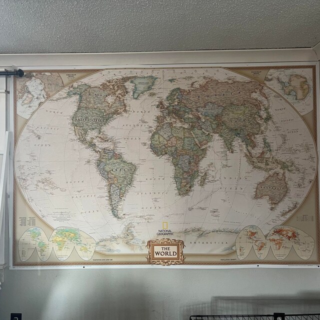 Poster Inset Map Large World Map Mural World Executive Wall Map Poster 24x36 - Laminated ...