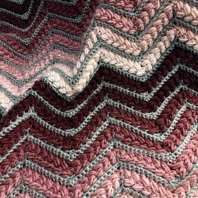 A customer's finished Wheat Stitch Ripple Blanket Crochet Pattern with Video Tutorial