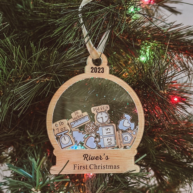 Personalized Baby's First Christmas Ornament - Custom Name Wooden Style Keepsake