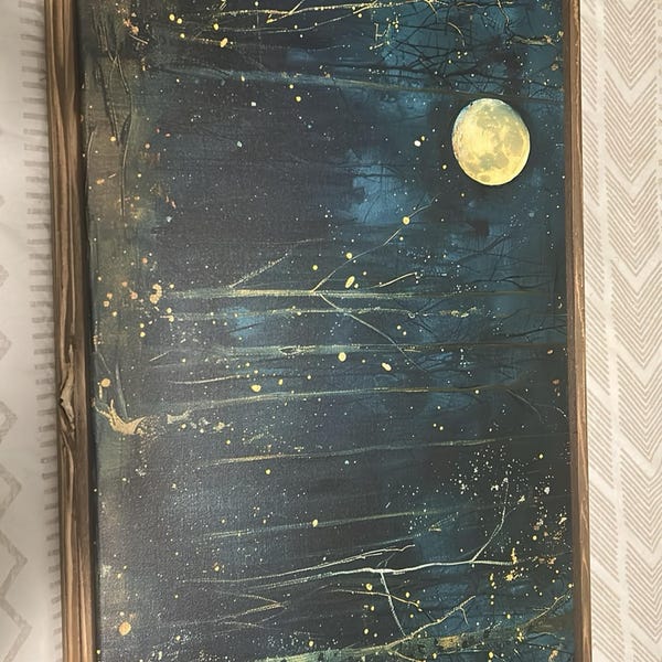 Moon & Stars Wall Art, Vintage Dark Forest Landscape Nature Decor ...