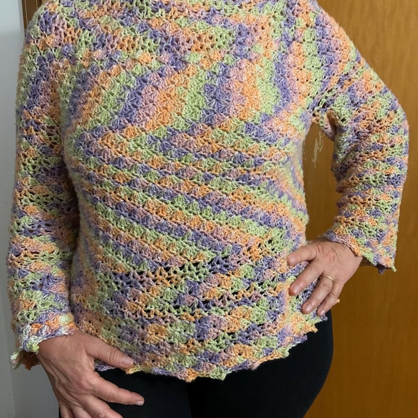 SO ME Multi Color Granny Crochet Lace Sweater Top main image 1