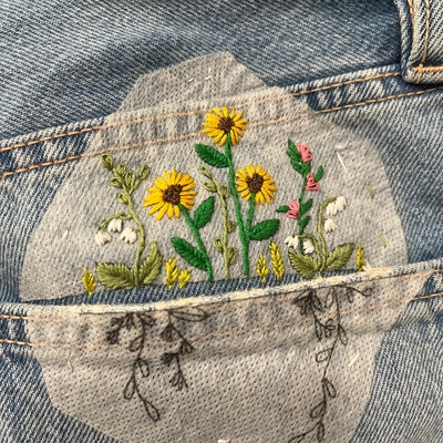 Pocket Flower Kit-hand Embroidery Stitch on Jeans-embroidery Starter ...