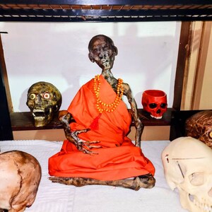 木彫り老人　作者不明 ミイラ化した僧侶の彫刻：ピグミーの奇妙な標本、高さ17インチ - Etsy 日本