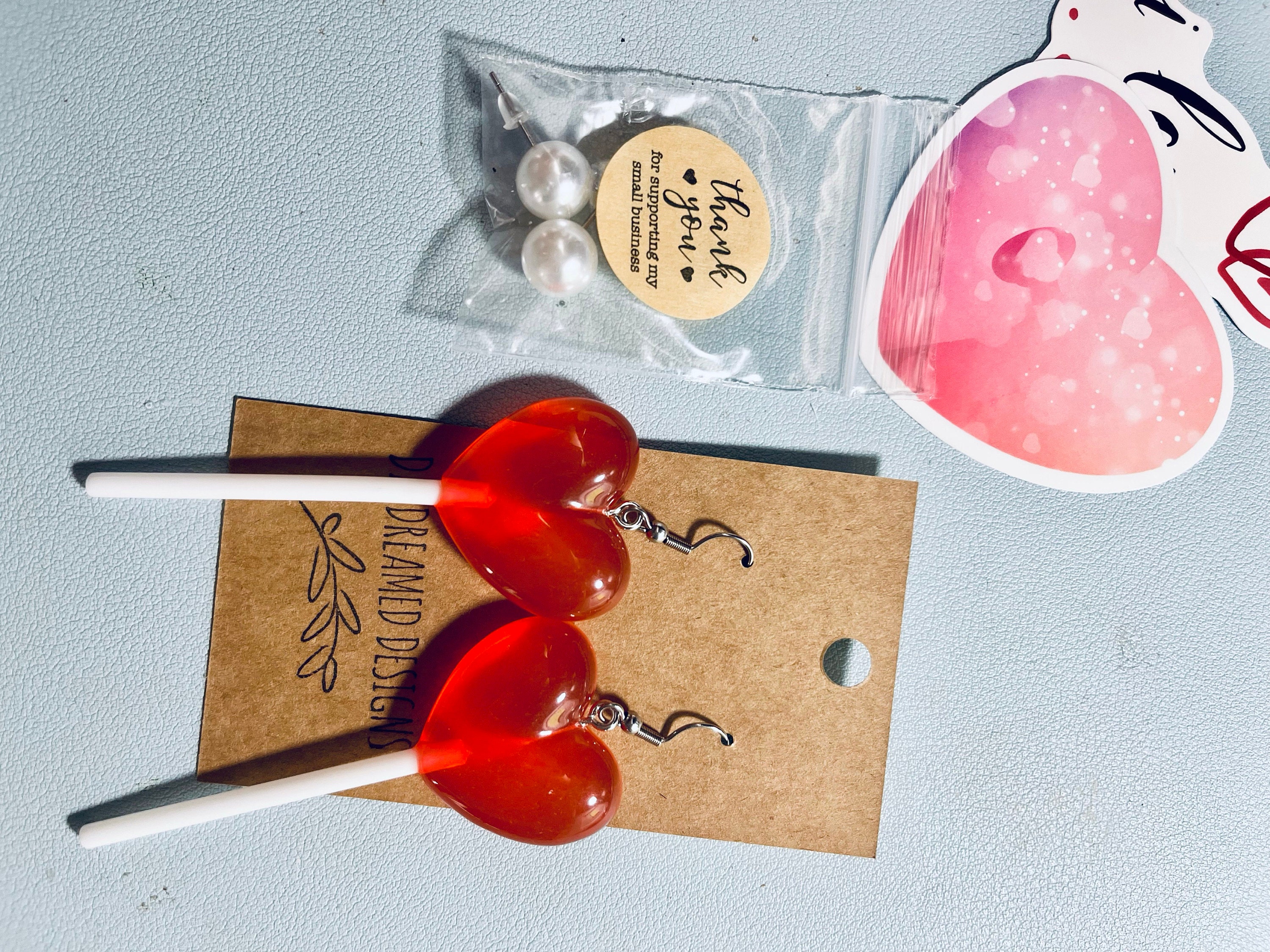 Valentine’s Day Heart Lollipop Earrings, Valentine’s Day Earrings, Valentine’s Day Suckers, Heart Earrings
