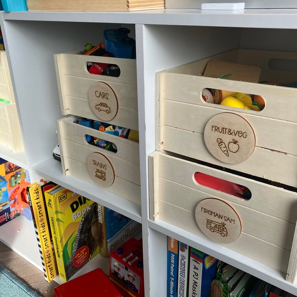 Round Wooden Toy Box Storage Tags - Trofast Labels - Playroom Decor ...