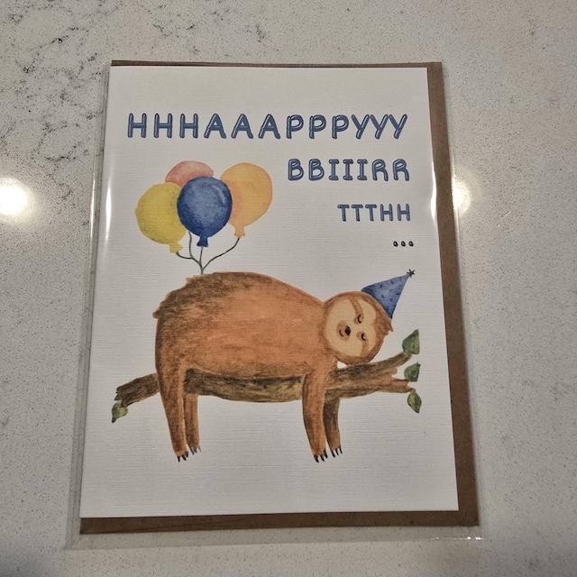 Divertente biglietto di auguri di compleanno a forma di bradipo, carta riciclata FSC - Italia
