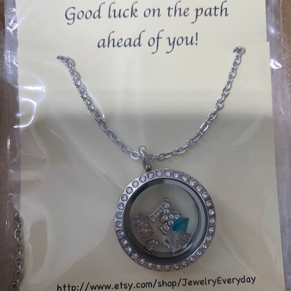 Graduation Floating Charm Locket Necklace, Medium Circle Locket, Class ...