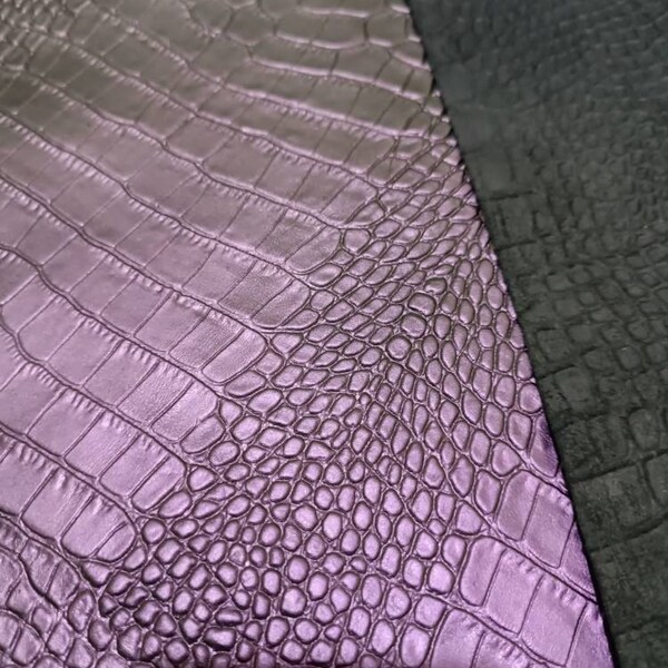 Brown CROCODILE Embossed Leather Hide, Hazelnut and Dark Brown Cowhide ...