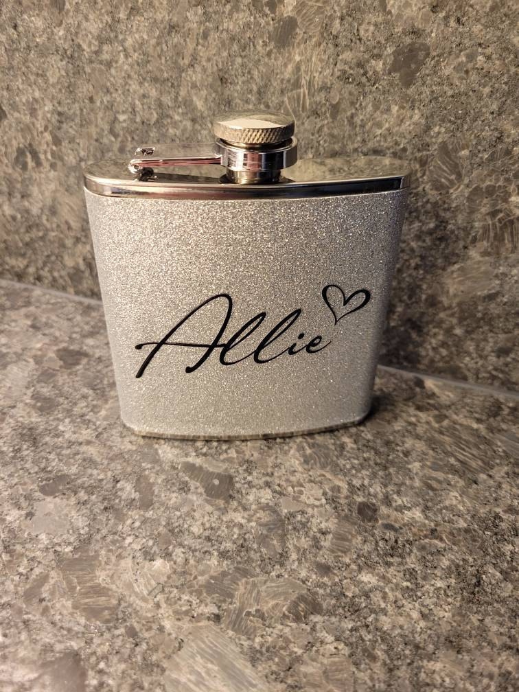 Personalized Flask, Glitter Stainless Steel 6 oz Hip Flask, Gifts for Bridesmaids, Bridesmaid Suggestions, Bridal Party