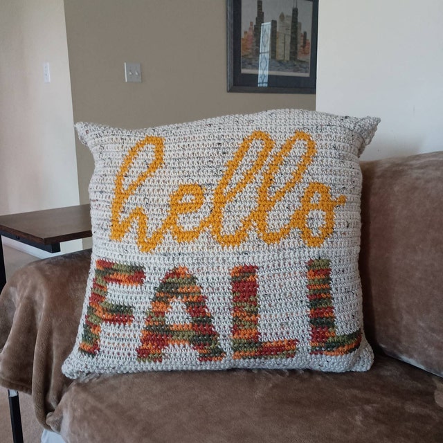 A customer's finished Hello Fall Pillow Cover Crochet Pattern