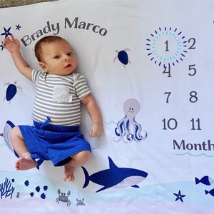 Baby Month Milestone Blanket Under the Sea Personalized Baby Blanket ...